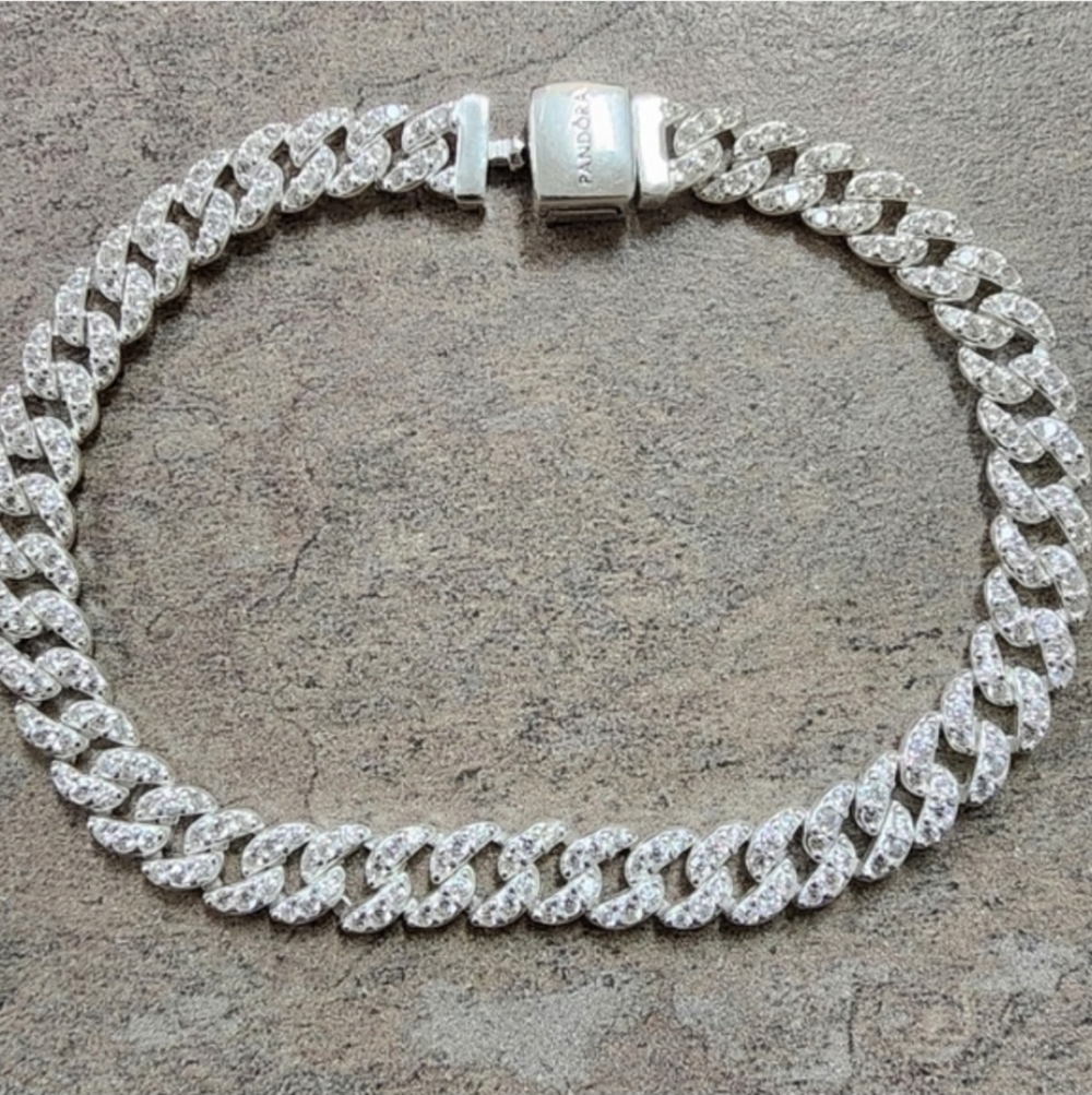 Authentic Pandora Pavé Cuban Chain Bracelet - Picture 2 of 7